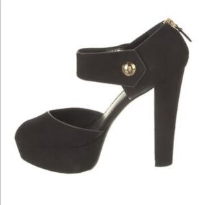 Louis Vuitton Nubuck Gold Button D’Orsay Platform Peeptoe Block Heel Sandal 41